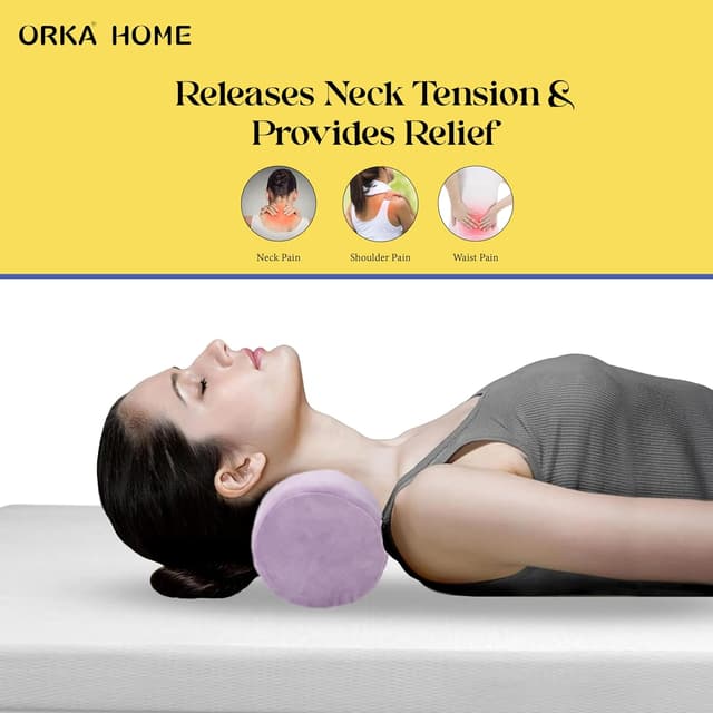 OrkaSleep Cervical Neck Roll Memory Foam Pillow, Bolster Pillow, Round Neck Pillows Support for Sleeping | Bolster Pillow for Bed, Legs, Back and Yoga (Purple)
