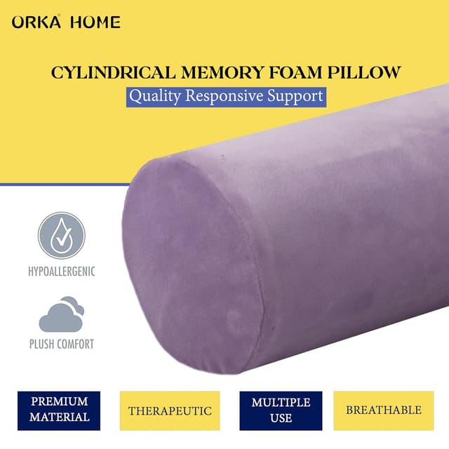 OrkaSleep Cervical Neck Roll Memory Foam Pillow, Bolster Pillow, Round Neck Pillows Support for Sleeping | Bolster Pillow for Bed, Legs, Back and Yoga (Purple)
