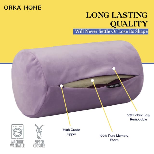 OrkaSleep Cervical Neck Roll Memory Foam Pillow, Bolster Pillow, Round Neck Pillows Support for Sleeping | Bolster Pillow for Bed, Legs, Back and Yoga (Purple)