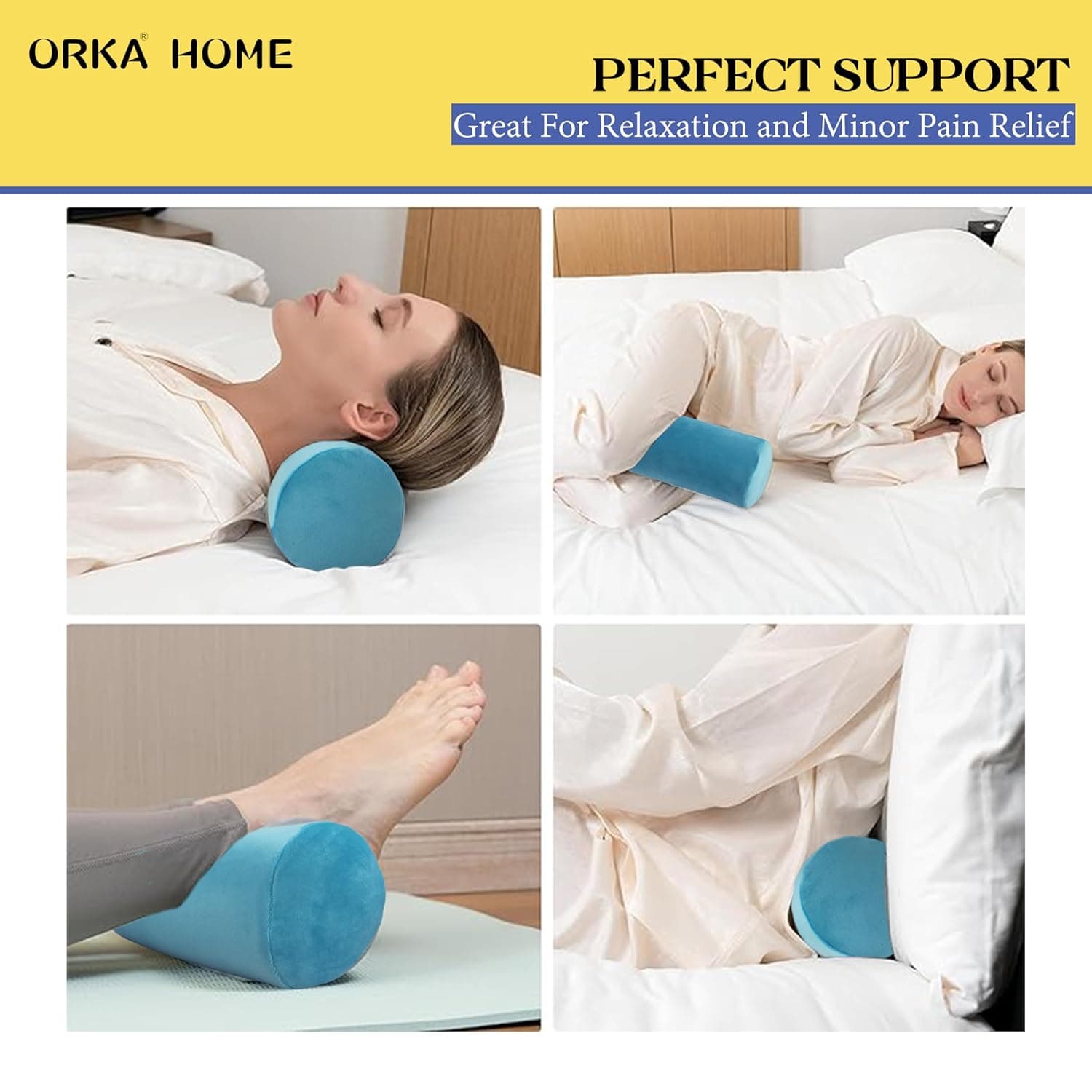 OrkaSleep Cervical Neck Roll Memory Foam Pillow, Bolster Pillow, Round Neck Pillows Support for Sleeping | Bolster Pillow for Bed, Legs, Back and Yoga (Teal) view 4