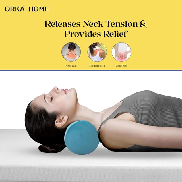 OrkaSleep Cervical Neck Roll Memory Foam Pillow, Bolster Pillow, Round Neck Pillows Support for Sleeping | Bolster Pillow for Bed, Legs, Back and Yoga (Teal)