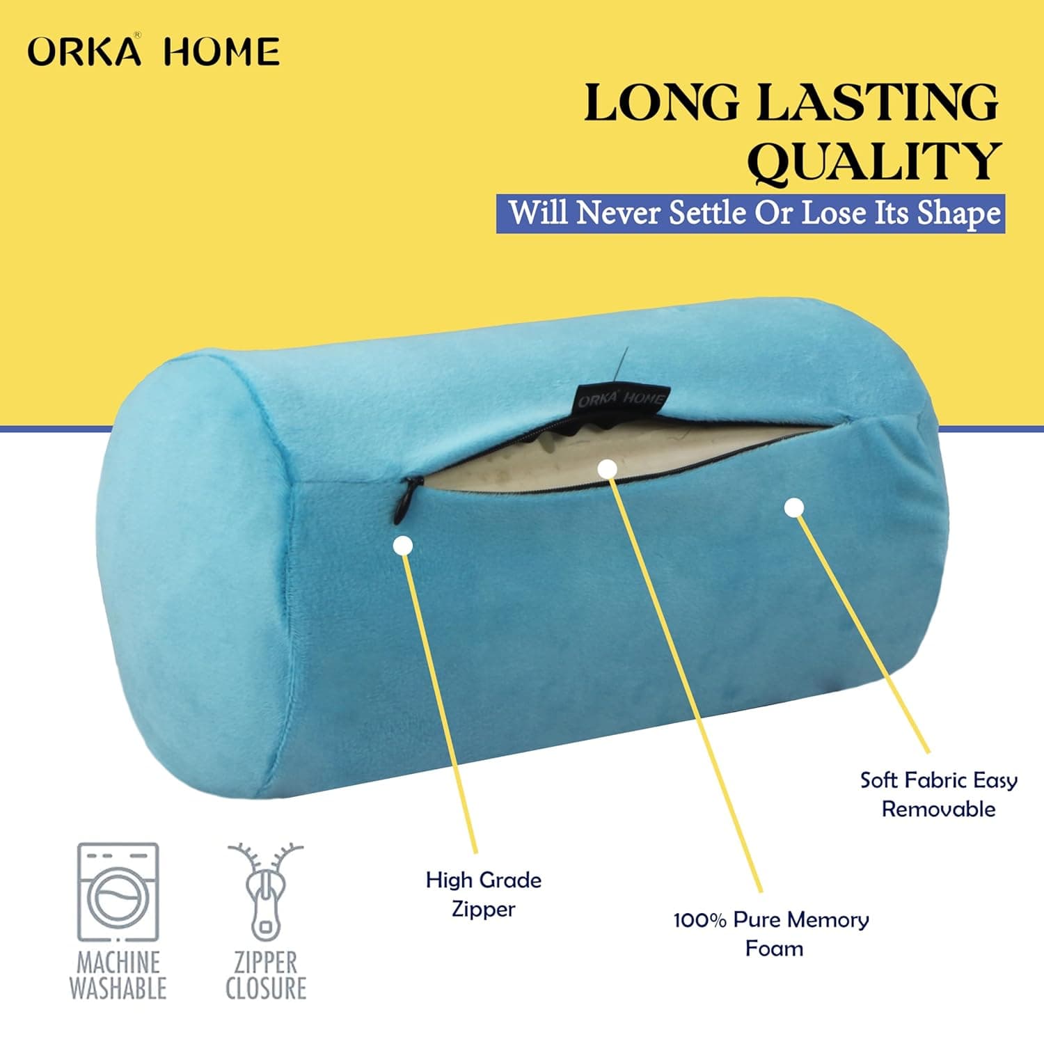 OrkaSleep Cervical Neck Roll Memory Foam Pillow, Bolster Pillow, Round Neck Pillows Support for Sleeping | Bolster Pillow for Bed, Legs, Back and Yoga (Teal) view 7