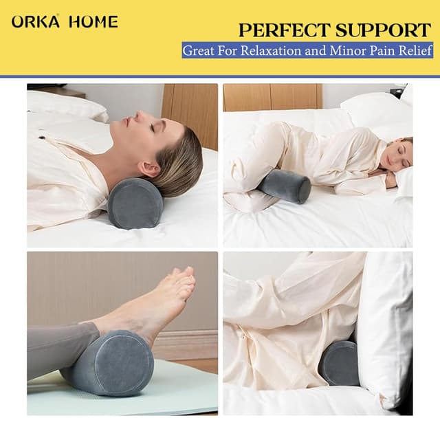 OrkaSleep Cervical Neck Roll Memory Foam Pillow, Bolster Pillow, Round Neck Pillows Support for Sleeping | Bolster Pillow for Bed, Legs, Back and Yoga (Grey)