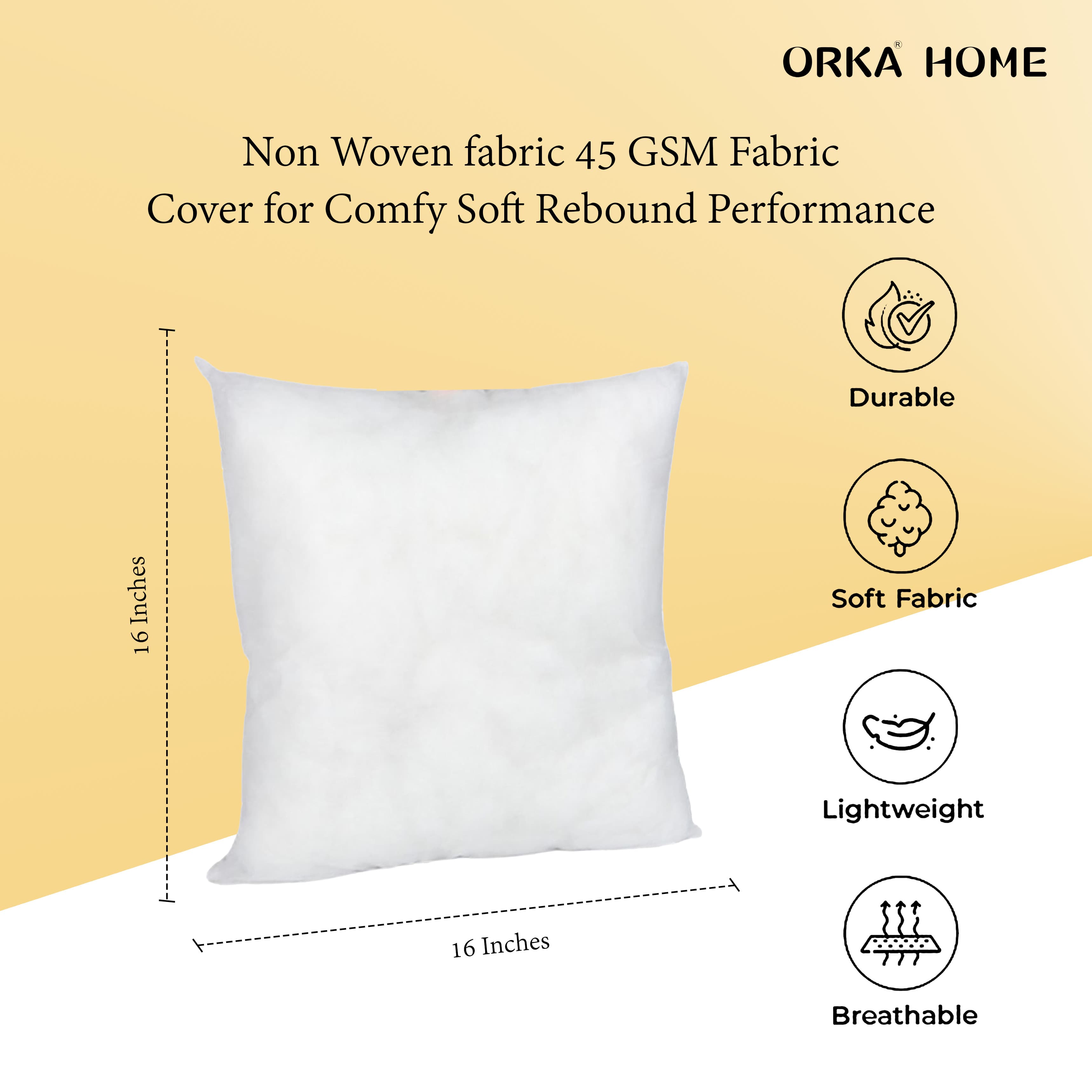 OrkaSleep Cushions | Premium Fibre Sofa Cushions Set of 4 | Cushion 16 inch x 16 inch | Sofa Pillow,Cushion,Cushions for Sofa, Cushion Pillow,Sofa Pillow,Cushions for Bed (Color Off White) view 3