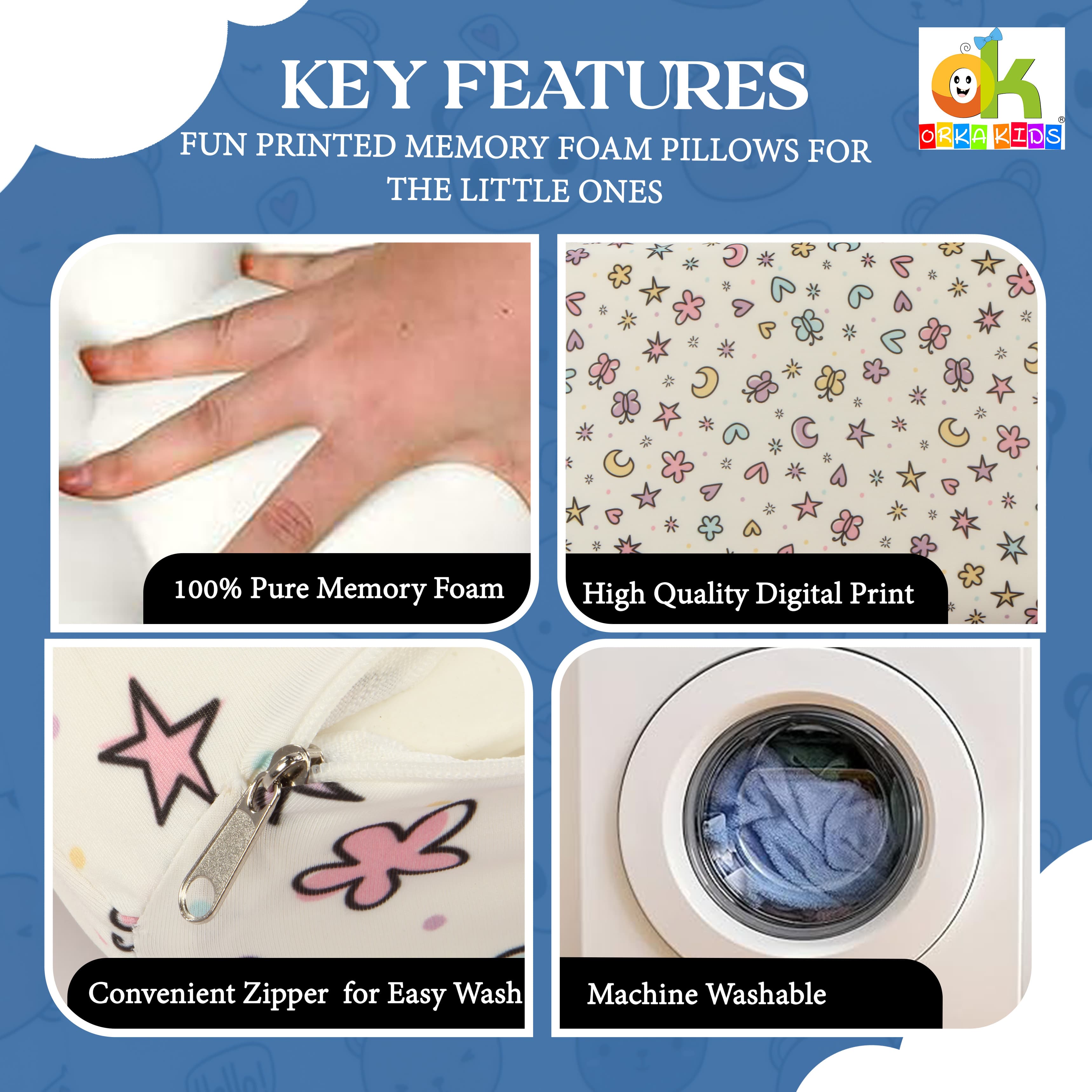 Orka Kids Eco Orthopedic Contour Pillow for Sleeping Stars view 3