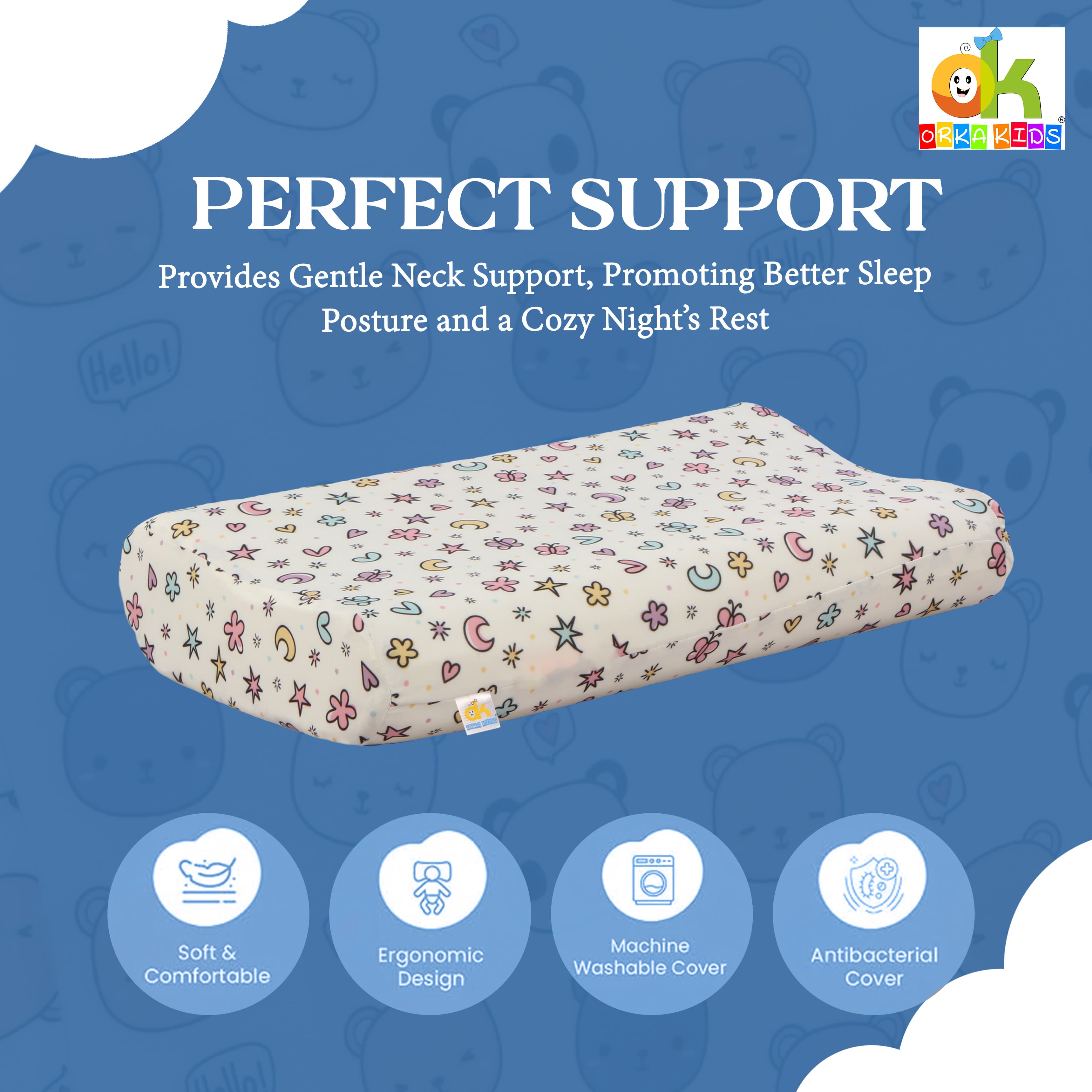 Orka Kids Eco Orthopedic Contour Pillow for Sleeping Stars view 4