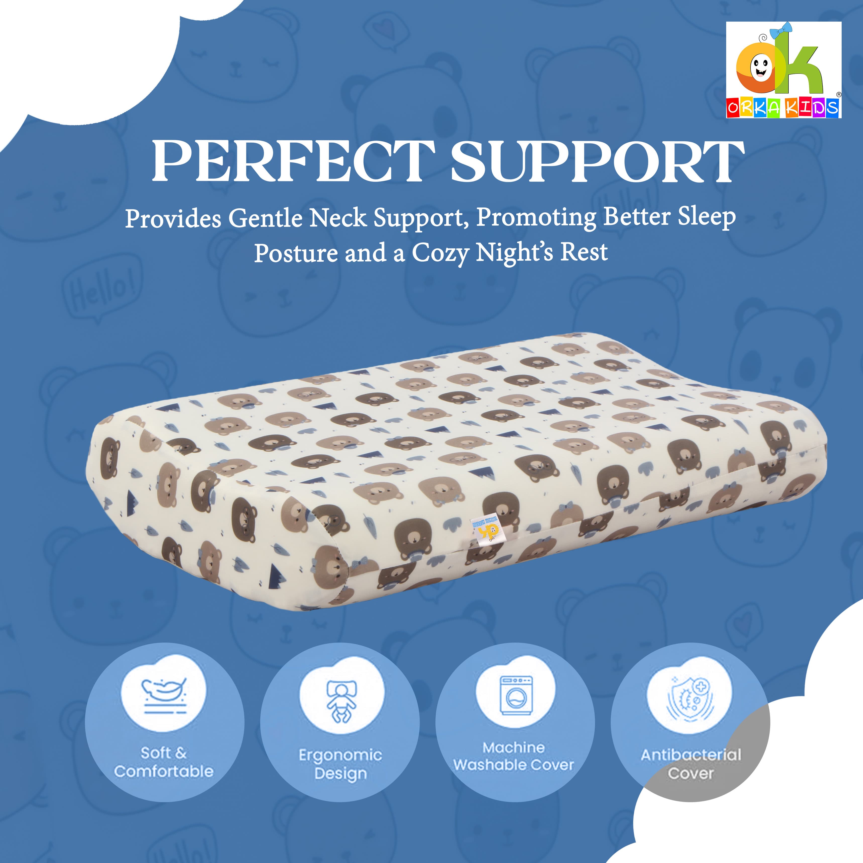 Orka Kids Memory Foam Pillow For Sleeping Bear Design view 4