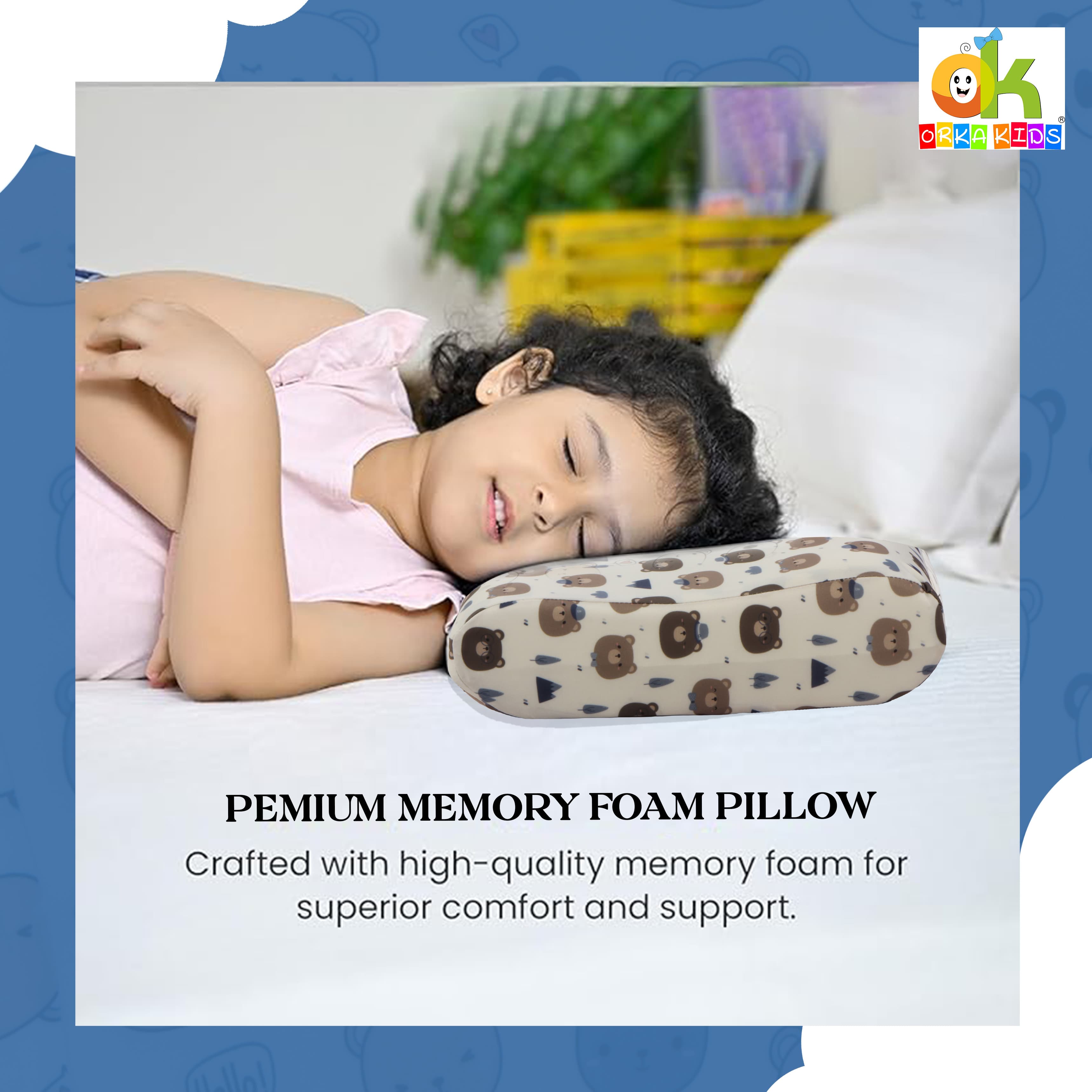Orka Kids Memory Foam Pillow For Sleeping Bear Design view 7