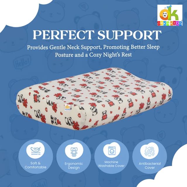 Orka Kids Kids Eco Orthopedic Contour Neck Support Pillow for Sleeping & Shoulder Pain Memory Foam Toons & Characters Orthopaedic Pillow Pack of 1  (Eco Contour Twins Bear D4)