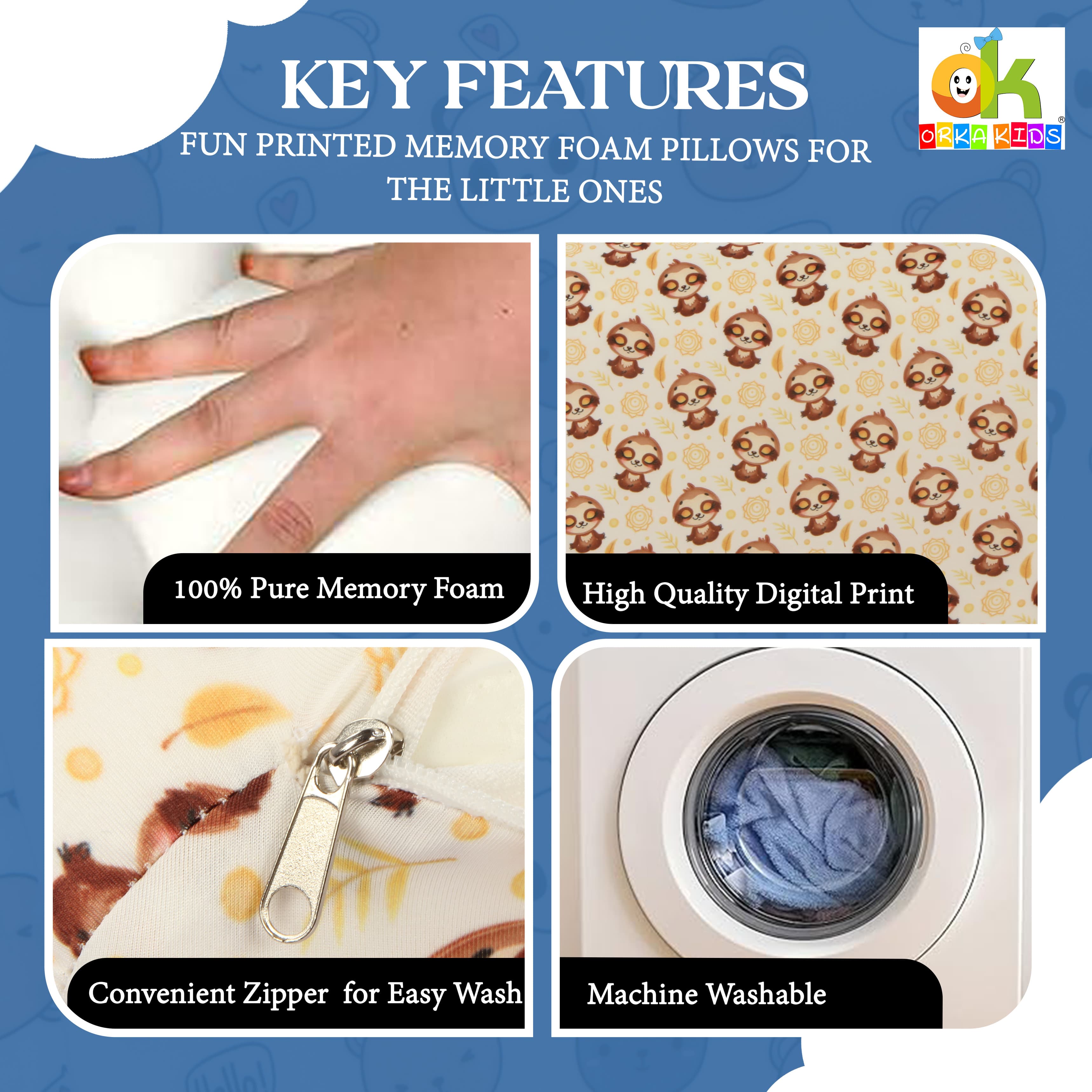 Orka Kids Kids Eco Orthopedic Contour Neck Support Pillow for Sleeping & Shoulder Pain Memory Foam Toons & Characters Orthopaedic Pillow Pack of 1  (Eco Contour Twins Bear D3) view 3