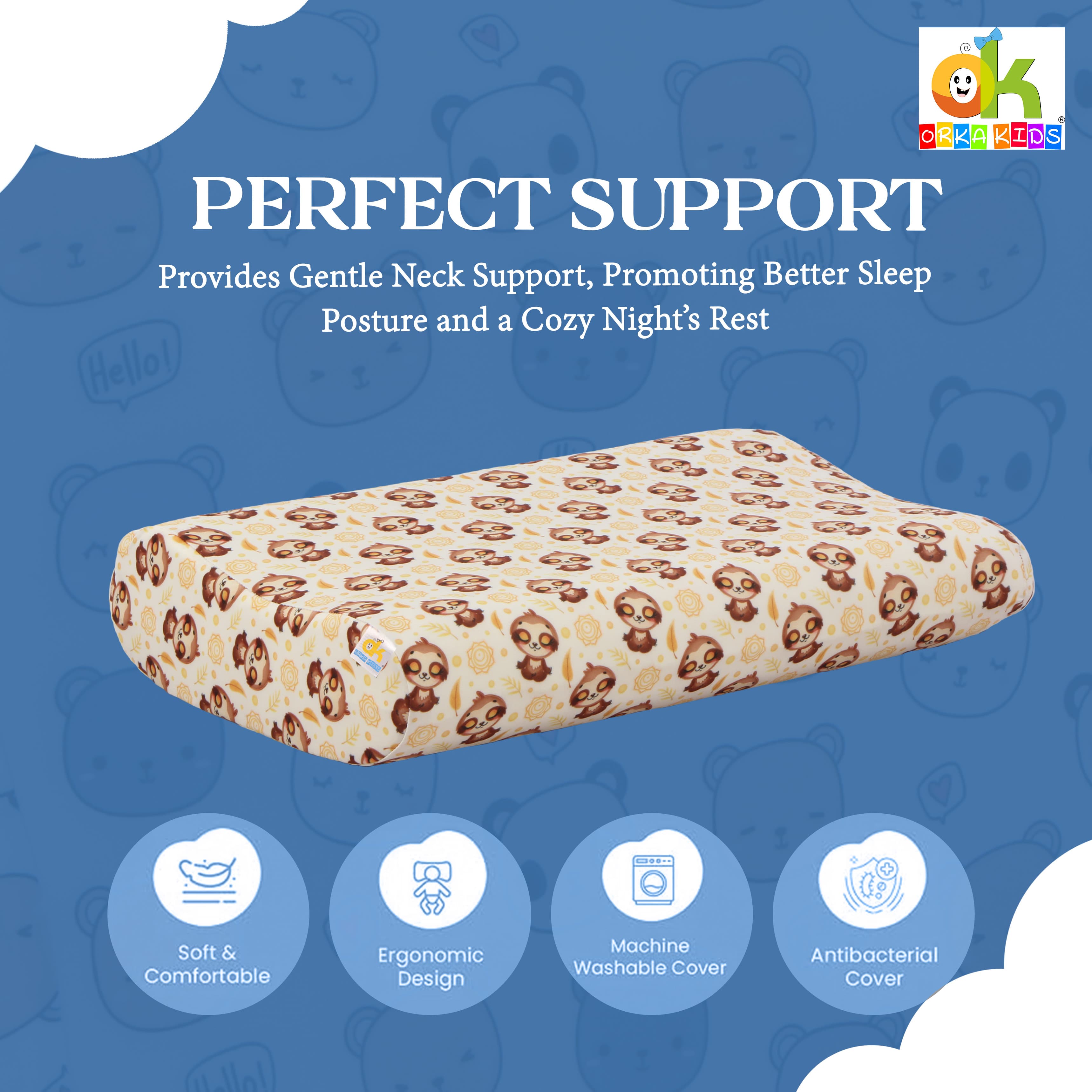 Orka Kids Kids Eco Orthopedic Contour Neck Support Pillow for Sleeping & Shoulder Pain Memory Foam Toons & Characters Orthopaedic Pillow Pack of 1  (Eco Contour Twins Bear D3) view 4