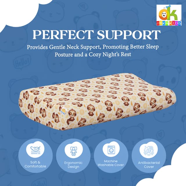 Orka Kids Kids Eco Orthopedic Contour Neck Support Pillow for Sleeping & Shoulder Pain Memory Foam Toons & Characters Orthopaedic Pillow Pack of 1  (Eco Contour Twins Bear D3)