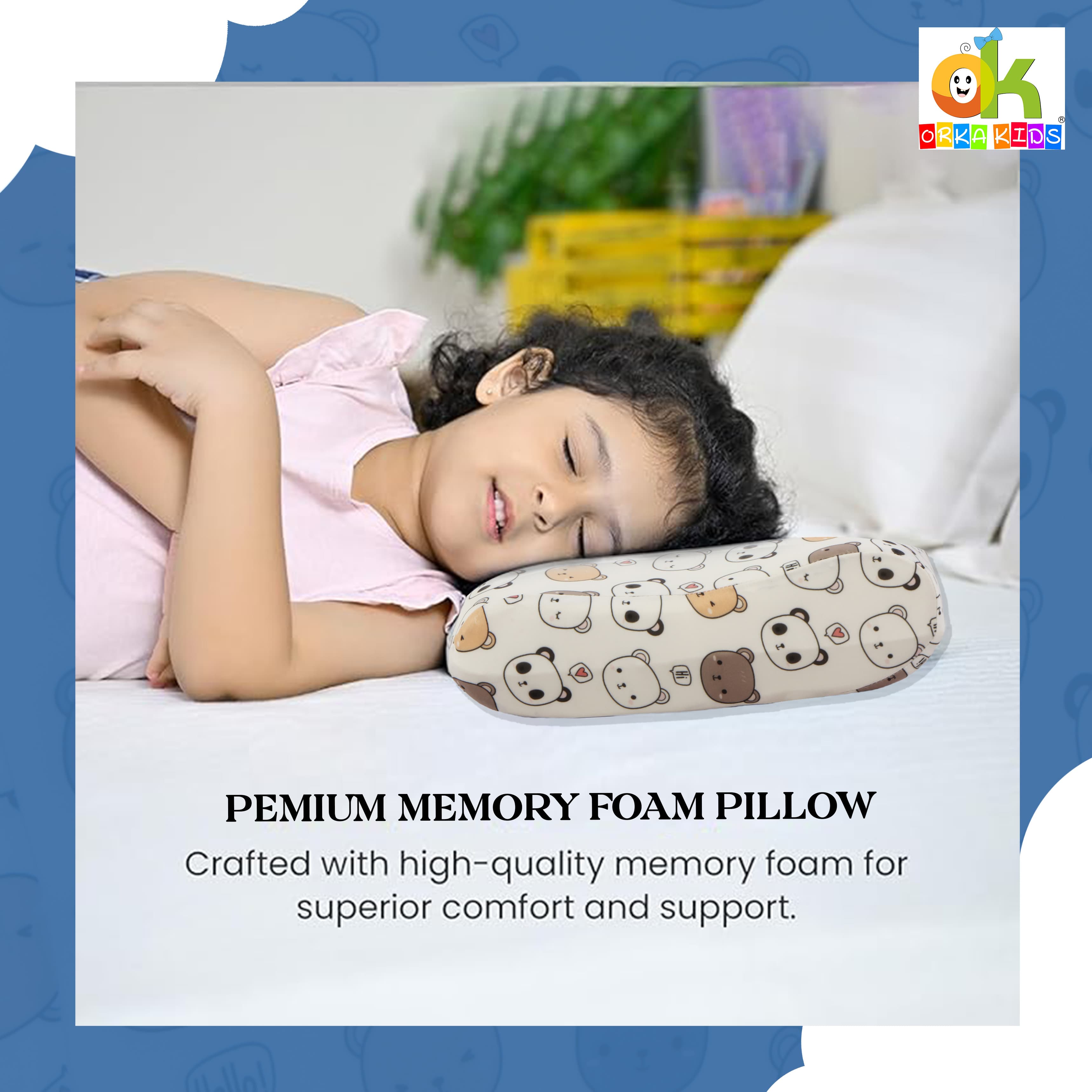 Orka Kids Kids Eco Orthopedic Contour Neck Support Pillow for Sleeping & Shoulder Pain Memory Foam Toons & Characters Orthopaedic Pillow Pack of 1  (Eco Contour Twins Bear D1) view 5