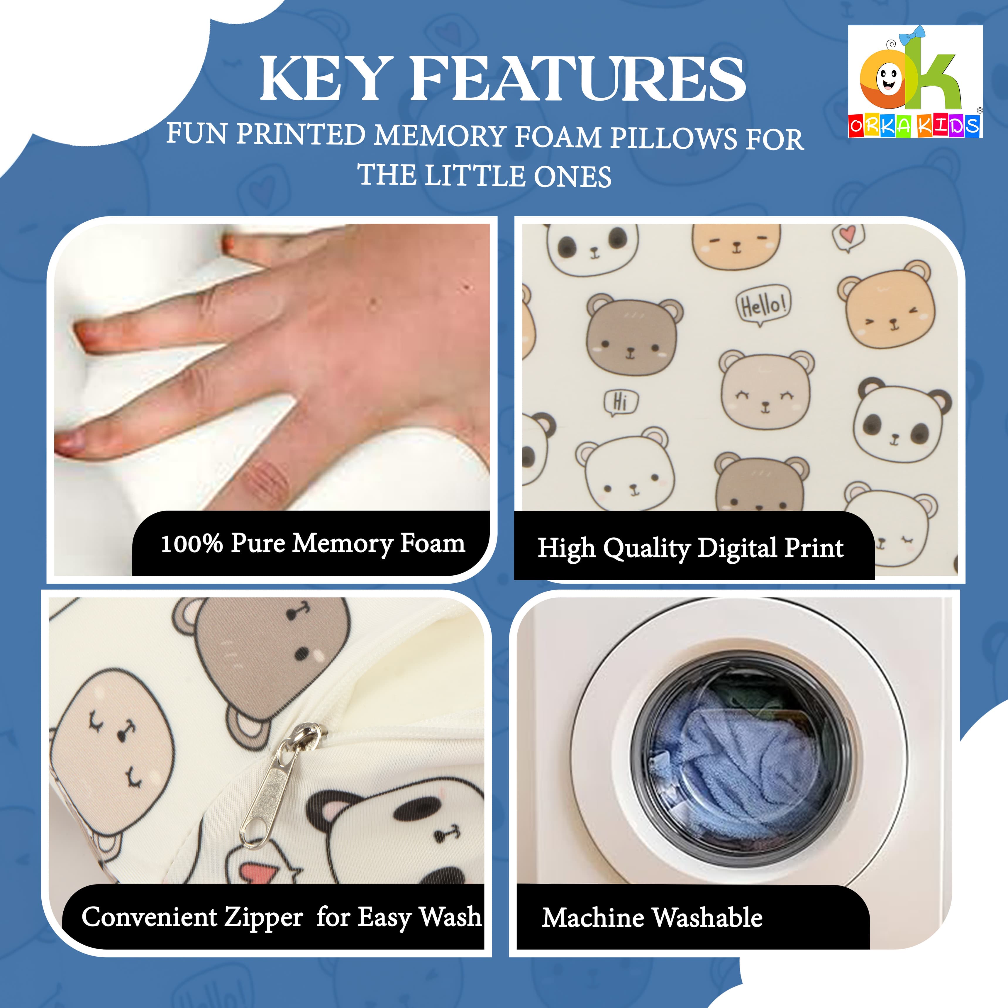 Orka Kids Kids Eco Orthopedic Contour Neck Support Pillow for Sleeping & Shoulder Pain Memory Foam Toons & Characters Orthopaedic Pillow Pack of 1  (Eco Contour Twins Bear D1) view 7