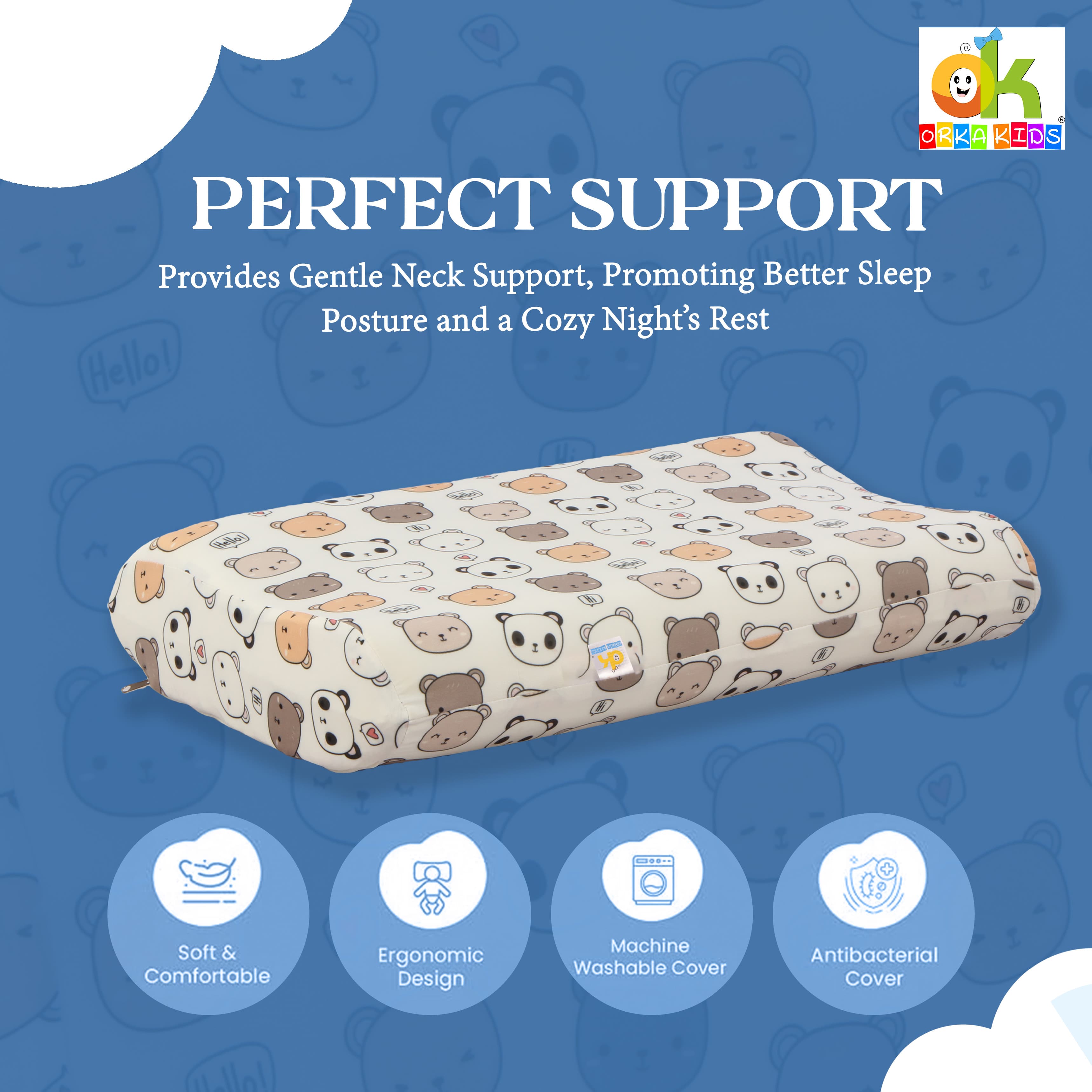 Orka Kids Kids Eco Orthopedic Contour Neck Support Pillow for Sleeping & Shoulder Pain Memory Foam Toons & Characters Orthopaedic Pillow Pack of 1  (Eco Contour Twins Bear D1) view 8