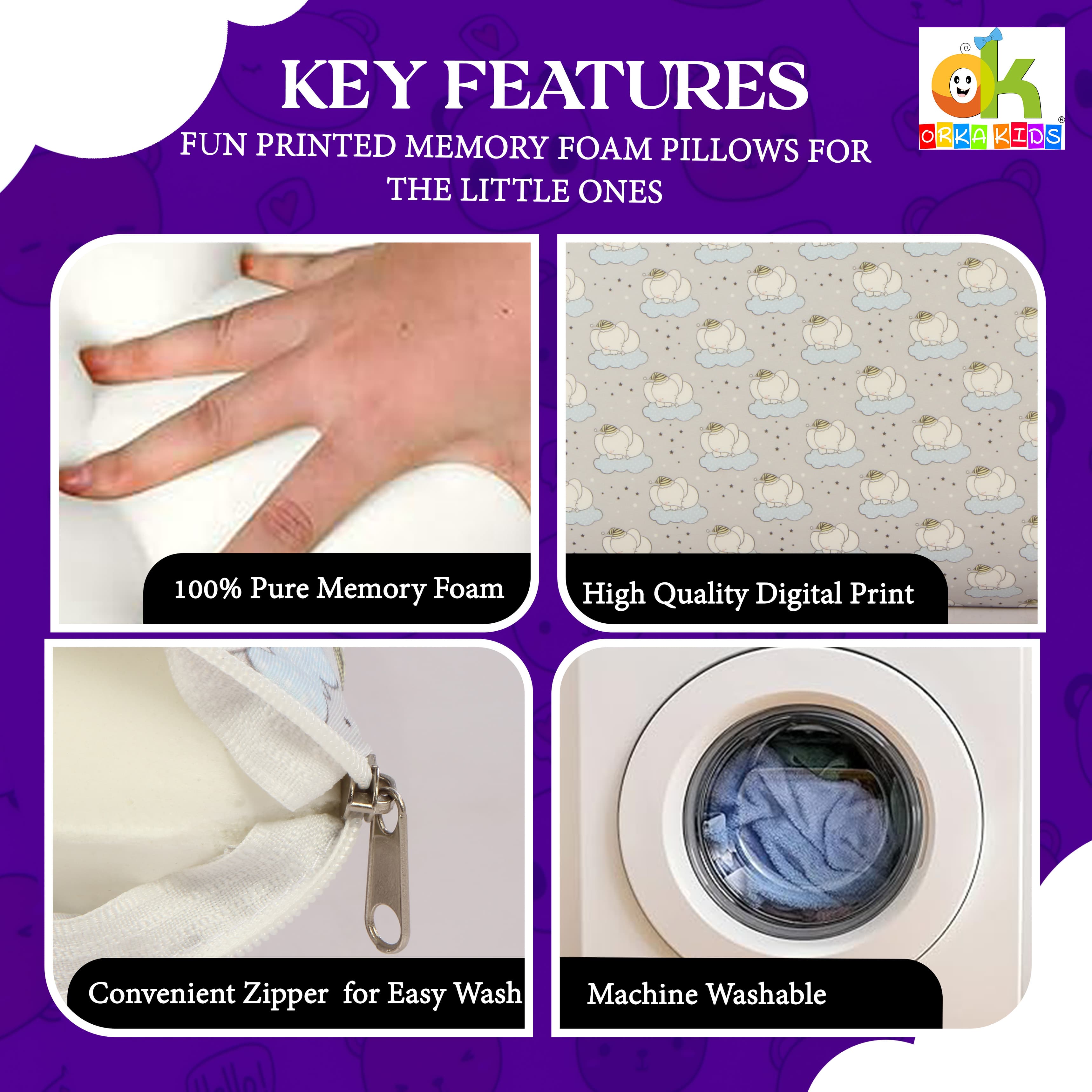 Orka Kids Memory Foam Pillow Sumo Design view 3