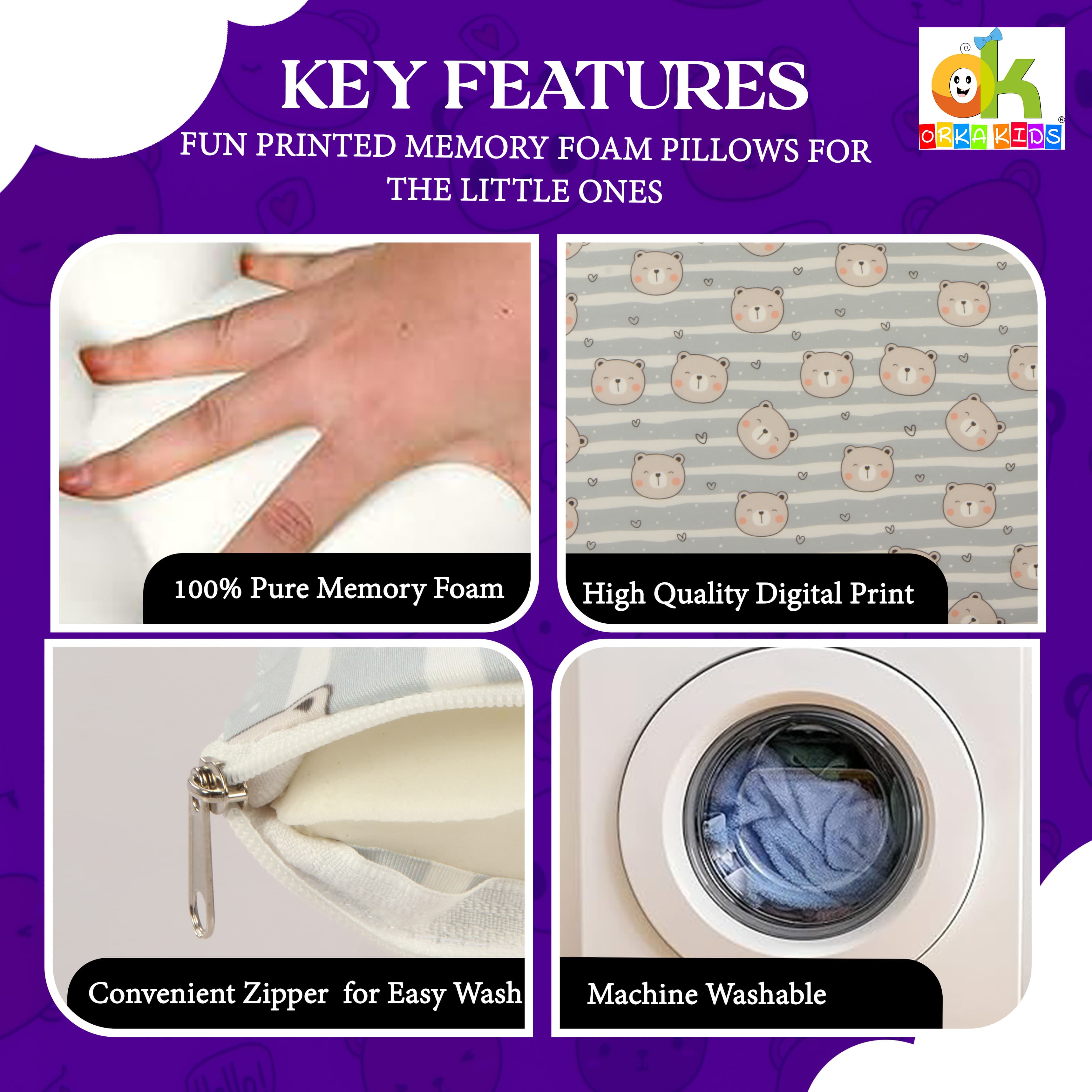 Orka Kids Memory Foam Pillow Bear Design view 4