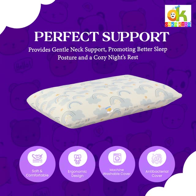 Orka Kids Kids Eco Rectangular Neck Support Pillow for Sleeping & Shoulder Pain Memory Foam Toons & Characters Orthopaedic Pillow Pack of 1  (Sunshine&Rainbow)