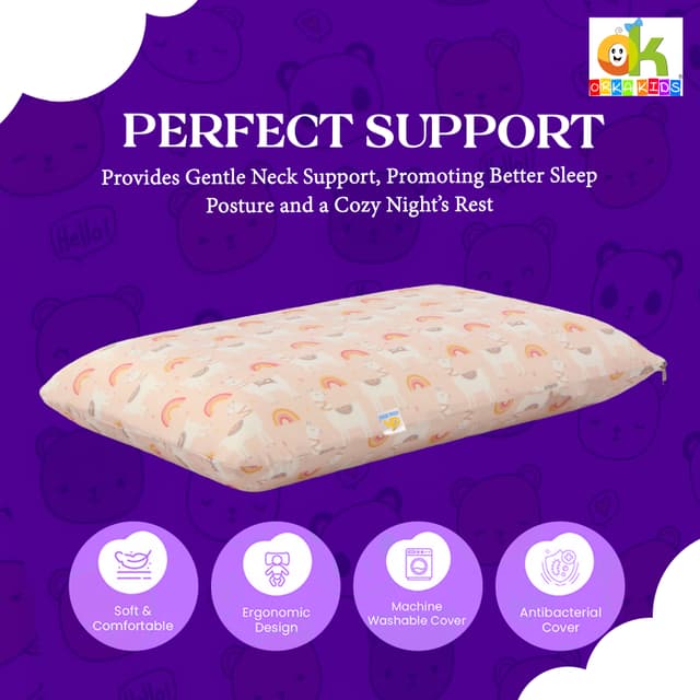 Orka Kids Kids Eco Rectangular Neck Support Pillow for Sleeping & Shoulder Pain Memory Foam Toons & Characters Orthopaedic Pillow Pack of 1  (Rainbows Crib)