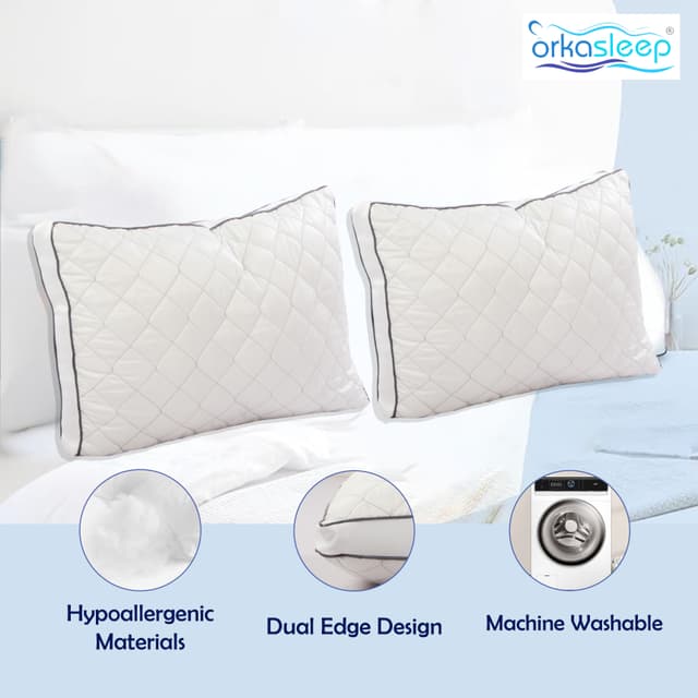 OrkaSleep Luxe Luxurious Microfiber Quilted Polyester Fibre 27x17 inch Microfibre Solid Sleeping Pillow Pack of 2