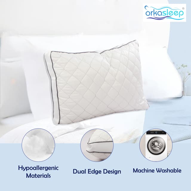 OrkaSleep Luxe Luxurious Microfiber Quilted Polyester Fibre 27x17 inch Microfibre Solid Sleeping Pillow Pack of 3