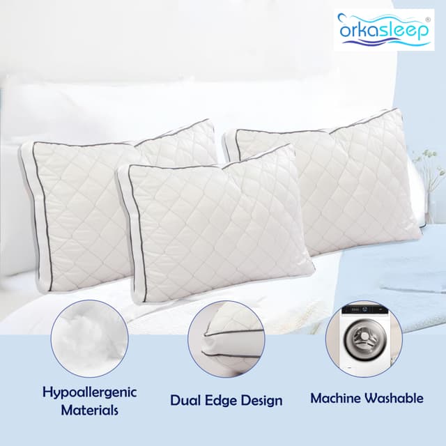 OrkaSleep Luxe Luxurious Microfiber Quilted Polyester Fibre 27x17 inch Microfibre Solid Sleeping Pillow Pack of 3