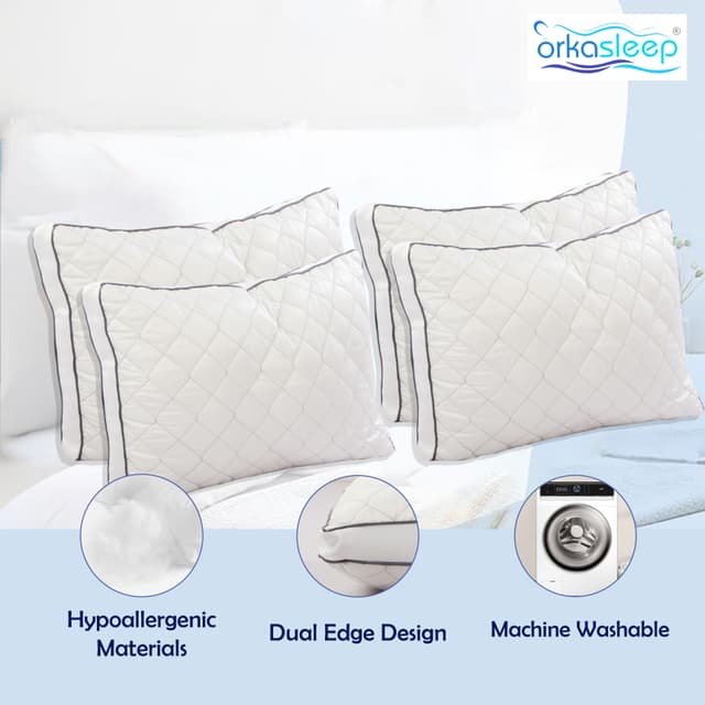 OrkaSleep Luxe Luxurious Microfiber Quilted Polyester Fibre 27x17 inch Microfibre Solid Sleeping Pillow Pack of 4