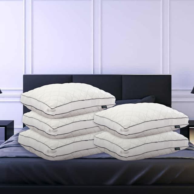 OrkaSleep Luxe Luxurious Microfiber Quilted Polyester Fibre 27x17 inch Microfibre Solid Sleeping Pillow Pack of 5