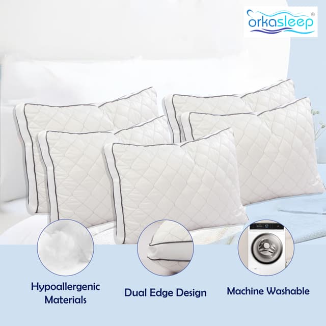 OrkaSleep Luxe Luxurious Microfiber Quilted Polyester Fibre 27x17 inch Microfibre Solid Sleeping Pillow Pack of 5