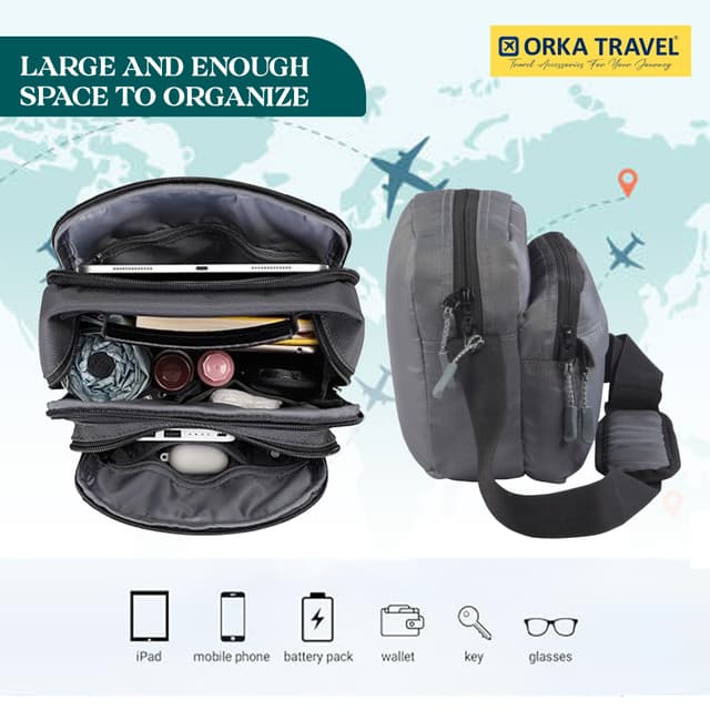 Mini Crossbody Bag, Small Shoulder Bag, Messenger Bag for Cell Phone,Travel,Office,Business, Grey