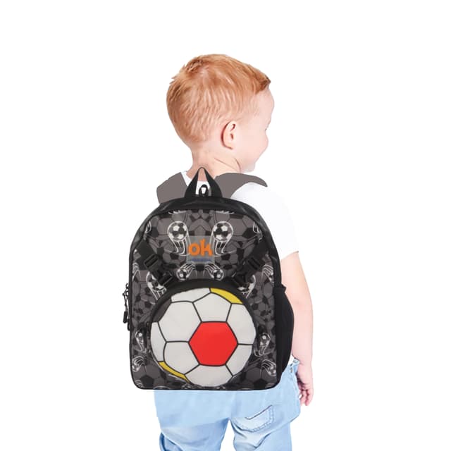 Orka Kids Tiny Tots Toddler Backpack Boys 15 Inch Kids Preschool Kindergarten School Backpack Book Bag for Daycare Nursery Travel with Chest Strap, Fits 2 to 12 years old, (Football Black)