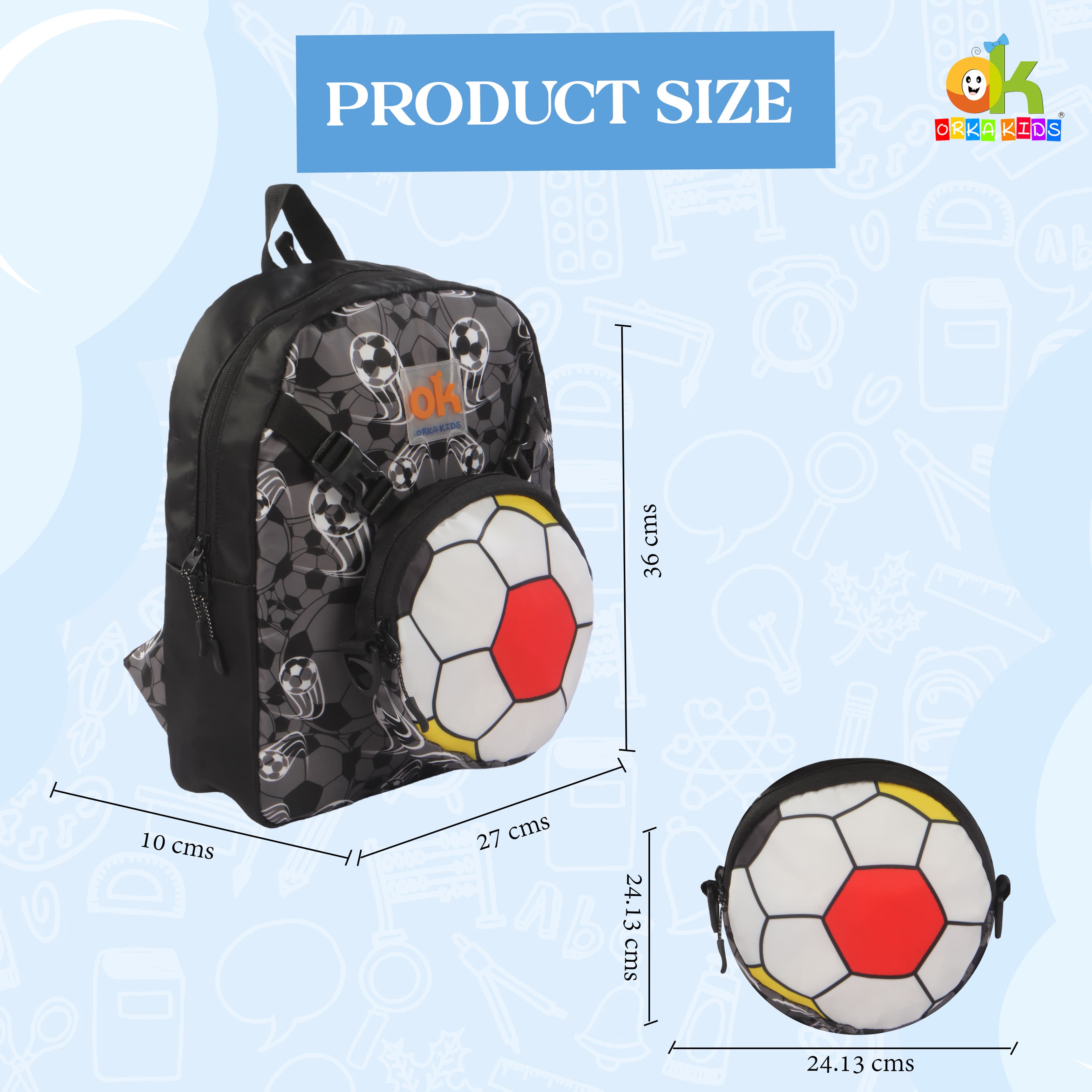 Orka Kids Tiny Tots Toddler Backpack Boys 15 Inch Kids Preschool Kindergarten School Backpack Book Bag for Daycare Nursery Travel with Chest Strap, Fits 2 to 12 years old, (Football Black) view 5