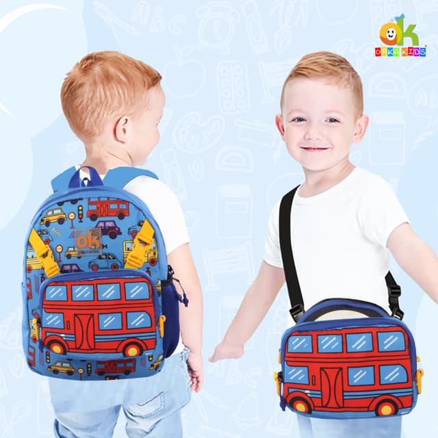Orka Kids Tiny Tots Toddler Backpack Boys 15 Inch Kids Preschool Kindergarten School Backpac k Book Bag for Daycare Nursery Travel with Chest Strap, Fits 2 to 12 years old, (Jeep Blue)