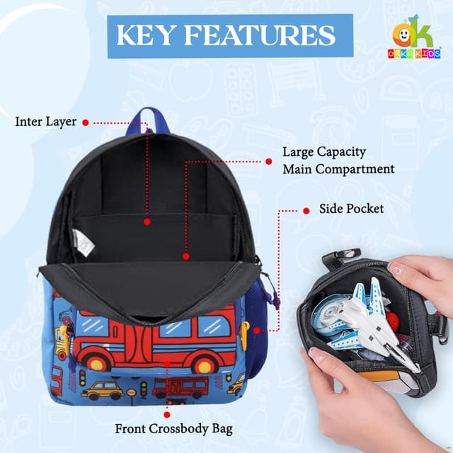 Orka Kids Tiny Tots Toddler Backpack Boys 15 Inch Kids Preschool Kindergarten School Backpac k Book Bag for Daycare Nursery Travel with Chest Strap, Fits 2 to 12 years old, (Jeep Blue)