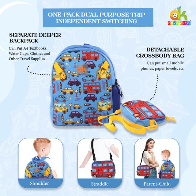 Orka Kids Tiny Tots Toddler Backpack Boys 15 Inch Kids Preschool Kindergarten School Backpac k Book Bag for Daycare Nursery Travel with Chest Strap, Fits 2 to 12 years old, (Jeep Blue)