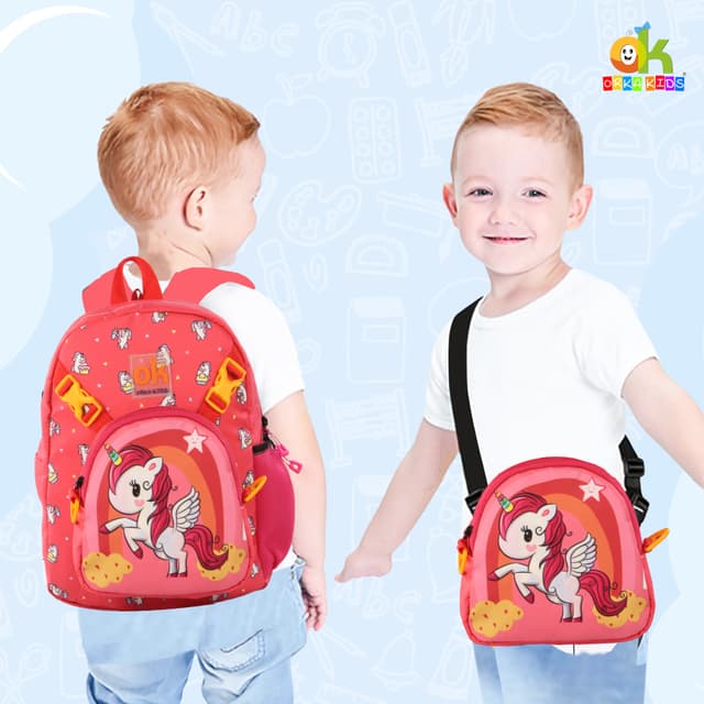 Orka Kids Tiny Tots Toddler Backpack Boys 15 Inch Kids Preschool Kindergarten School Backpack Book Bag for Daycare Nursery Travel with Chest Strap, Fits 2 to 12 years old, (Magical Unicorn Pink)
