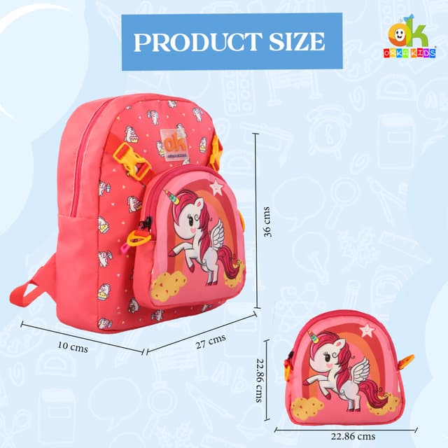 Orka Kids Tiny Tots Toddler Backpack Boys 15 Inch Kids Preschool Kindergarten School Backpack Book Bag for Daycare Nursery Travel with Chest Strap, Fits 2 to 12 years old, (Magical Unicorn Pink)