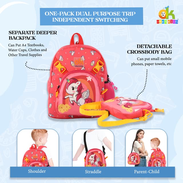 Orka Kids Tiny Tots Toddler Backpack Boys 15 Inch Kids Preschool Kindergarten School Backpack Book Bag for Daycare Nursery Travel with Chest Strap, Fits 2 to 12 years old, (Magical Unicorn Pink)