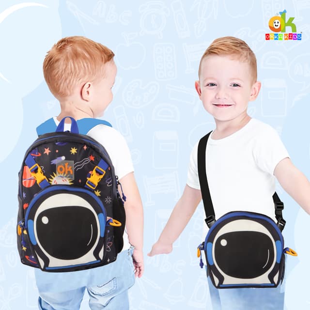 Orka Kids Tiny Tots Toddler Backpack Boys 15 Inch Kids Preschool Kindergarten School Backpack Book Bag for Daycare Nursery Travel with Chest Strap, Fits 2 to 12 years old, (Space Black)