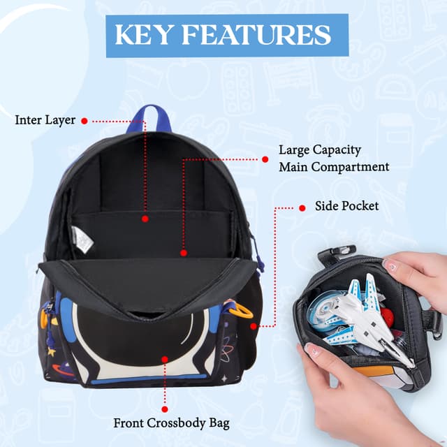 Orka Kids Tiny Tots Toddler Backpack Boys 15 Inch Kids Preschool Kindergarten School Backpack Book Bag for Daycare Nursery Travel with Chest Strap, Fits 2 to 12 years old, (Space Black)