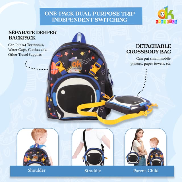 Orka Kids Tiny Tots Toddler Backpack Boys 15 Inch Kids Preschool Kindergarten School Backpack Book Bag for Daycare Nursery Travel with Chest Strap, Fits 2 to 12 years old, (Space Black)