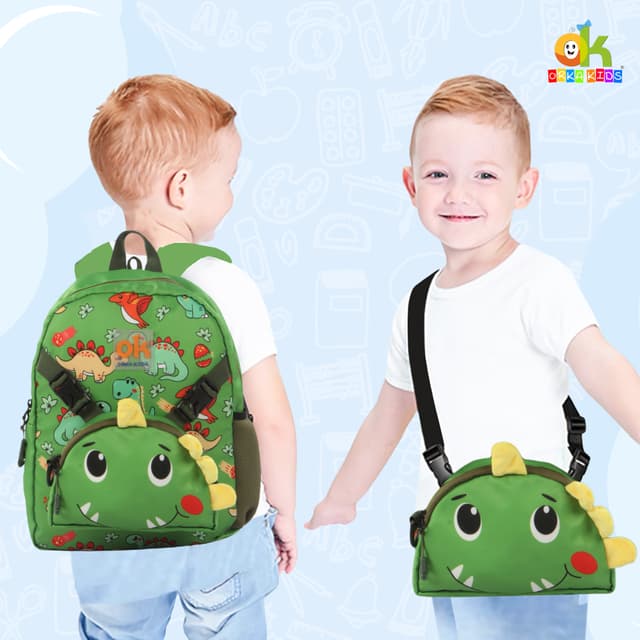 Orka Kids Tiny Tots Toddler Backpack Boys 15 Inch Kids Preschool Kindergarten School Backpack Book Bag for Daycare Nursery Travel with Chest Strap, Fits 2 to 12 years old, (Toddler Green)