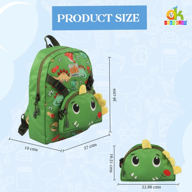 Orka Kids Tiny Tots Toddler Backpack Boys 15 Inch Kids Preschool Kindergarten School Backpack Book Bag for Daycare Nursery Travel with Chest Strap, Fits 2 to 12 years old, (Toddler Green)