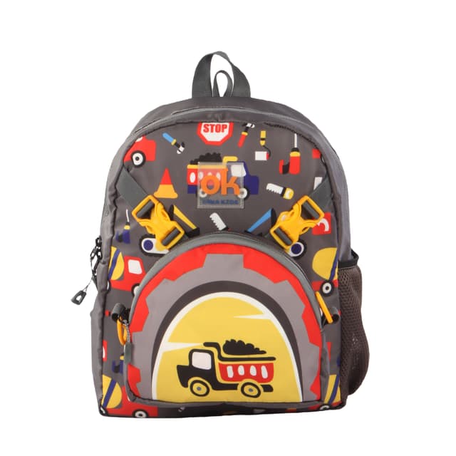 Orka Kids Tiny Tots Toddler Backpack Boys 15 Inch Kids Preschool Kindergarten School Backpack Book Bag for Daycare Nursery Travel with Chest Strap, Fits 2 to 12 years old, (Truck Grey)
