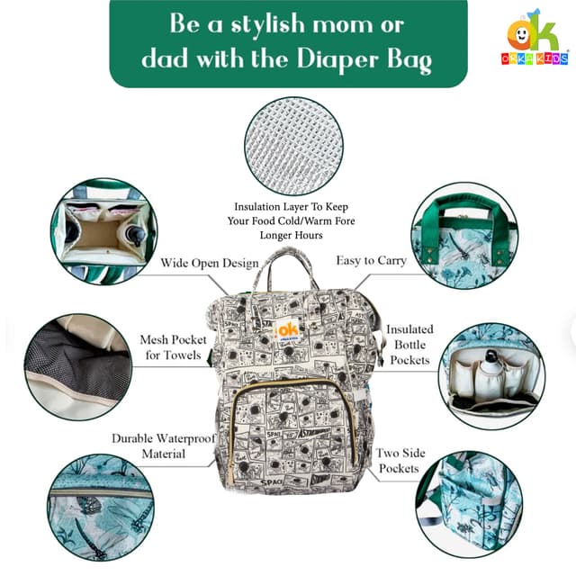 Orka Kids Moms Back Pack Waterproof Mother Bag for Babies, Diaper Bag for Baby, Maternity Travel Backpack Spacious Cushioned Shoulder Strap Many Compartment Multi Utility Large (Astronaut Space)