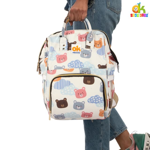 Orka Kids Moms Back Pack Waterproof Mother Bag for Babies, Diaper Bag for Baby, Maternity Travel Backpack Spacious Cushioned Shoulder Strap Many Compartment Multi Utility Large (Cute Teddy Vector)