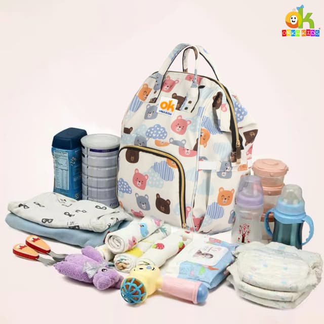 Orka Kids Moms Back Pack Waterproof Mother Bag for Babies, Diaper Bag for Baby, Maternity Travel Backpack Spacious Cushioned Shoulder Strap Many Compartment Multi Utility Large (Cute Teddy Vector)