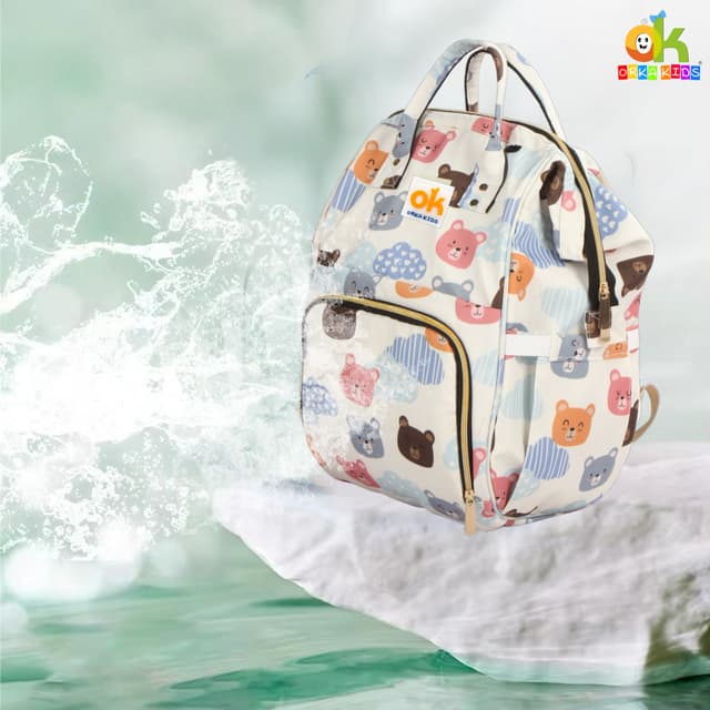 Orka Kids Moms Back Pack Waterproof Mother Bag for Babies, Diaper Bag for Baby, Maternity Travel Backpack Spacious Cushioned Shoulder Strap Many Compartment Multi Utility Large (Cute Teddy Vector)