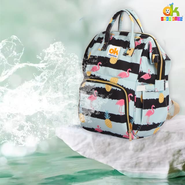 Orka Kids Moms Back Pack Waterproof Mother Bag for Babies, Diaper Bag for Baby, Maternity Travel Backpack Spacious Cushioned Shoulder Strap Many Compartment Multi Utility Large (Flamingo Bird)