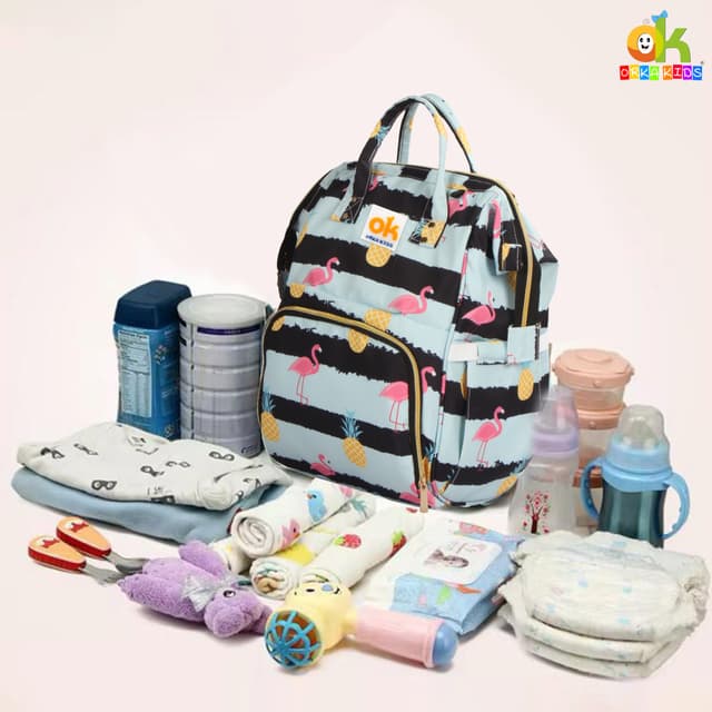 Orka Kids Moms Back Pack Waterproof Mother Bag for Babies, Diaper Bag for Baby, Maternity Travel Backpack Spacious Cushioned Shoulder Strap Many Compartment Multi Utility Large (Flamingo Bird)